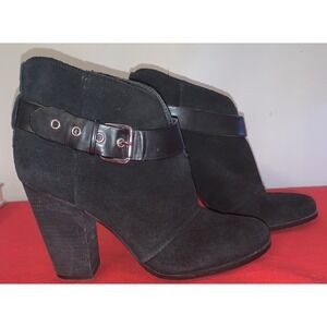 Jessica Simpson Black Velvet chunky heel boots Buckle size 10